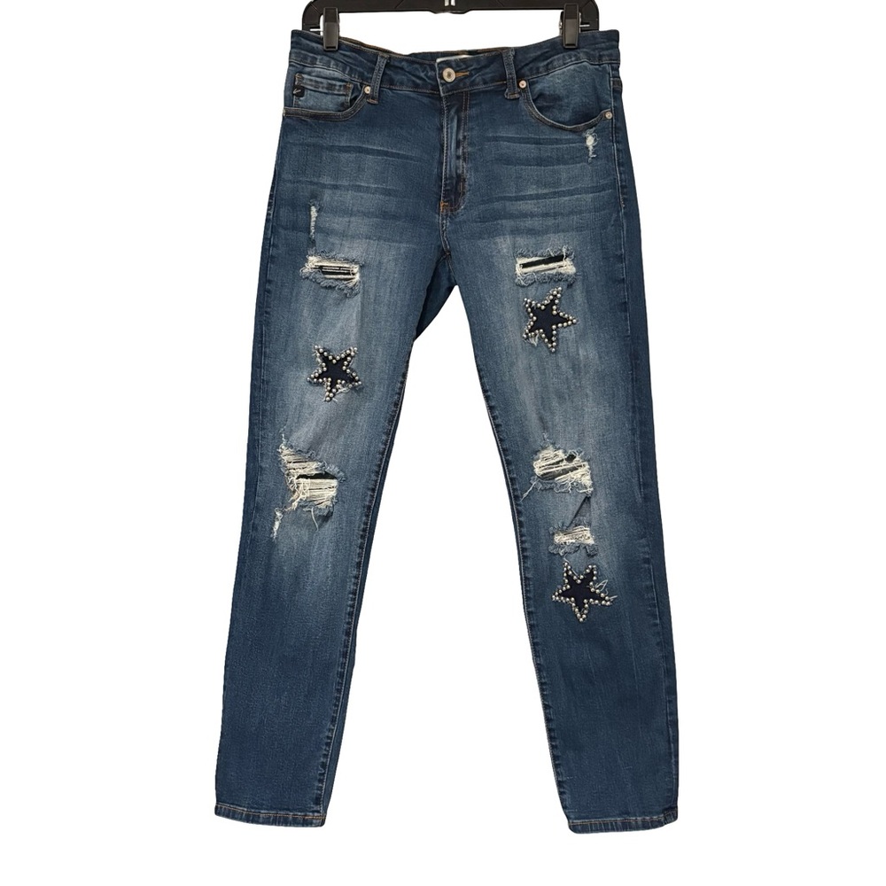 KanCan Estilo Distressed Star Embellished Jeans, Sz 13